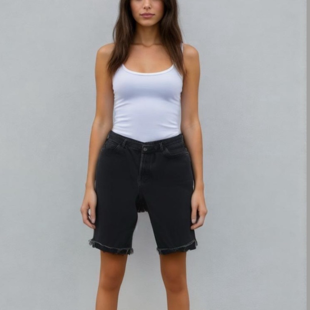 Eu Zara Trafaluc Denimwear Black Cutoff Bermuda Shorts